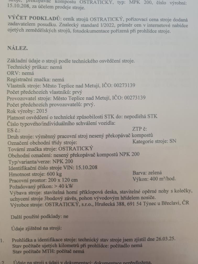 PRACOVNÍ STROJ – PŘEKOPÁVAČ KOMPOSTŮ OSTRATICKÝ, TYP: NPK 200 2